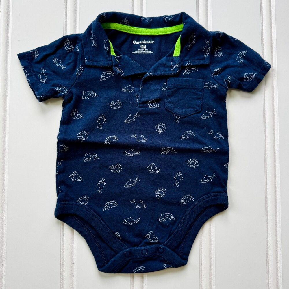 4/$10 - Garanimals Sharks / Fish Cotton Baby Polo Onesie Bodysuit